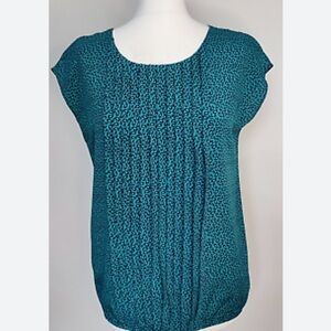 LOFT Pleated Teal Paisley Blouse Top Size Small Office Business Casual